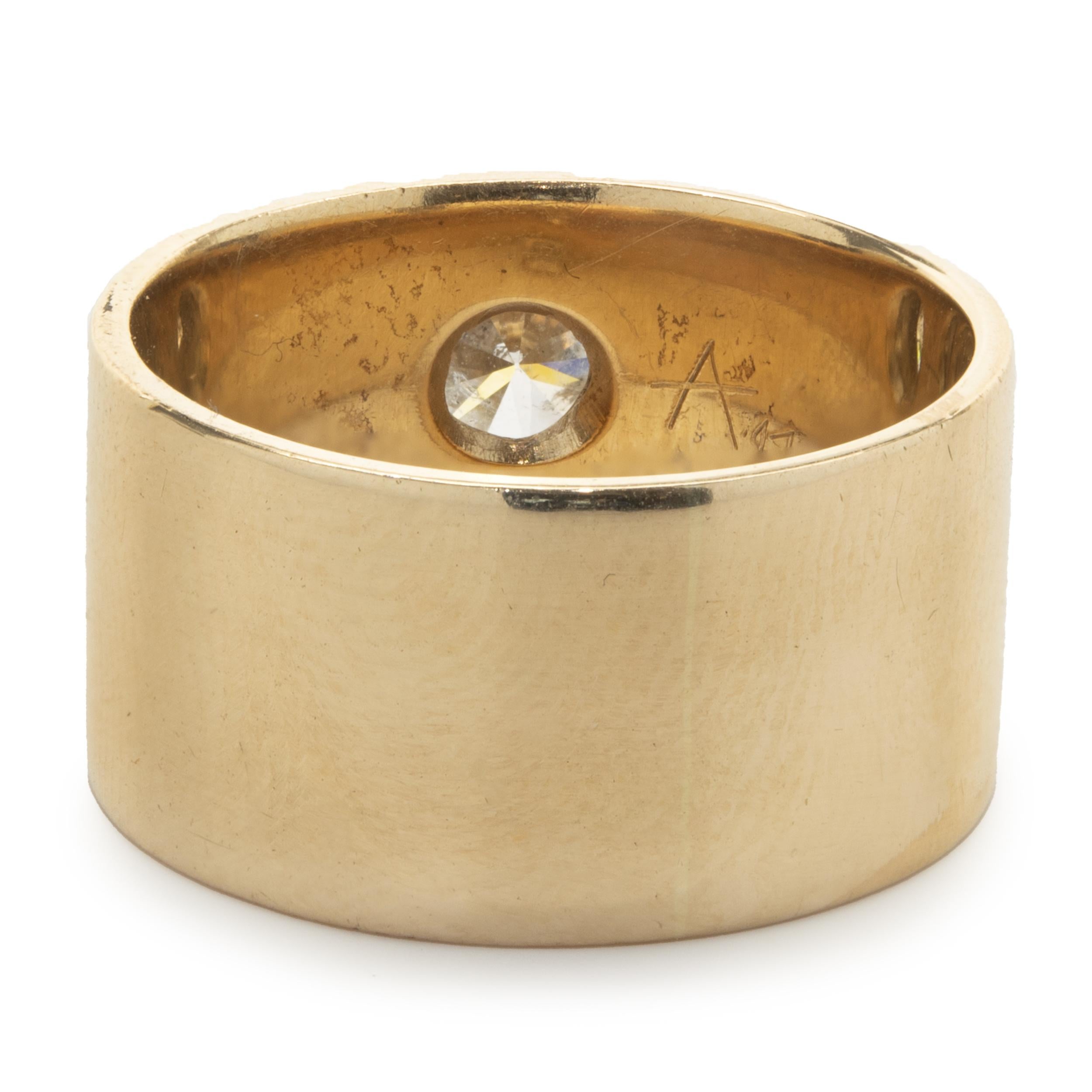 Round Cut 14 Karat Yellow Gold Bezel Set Round Brilliant Cut Diamond Engagement Ring