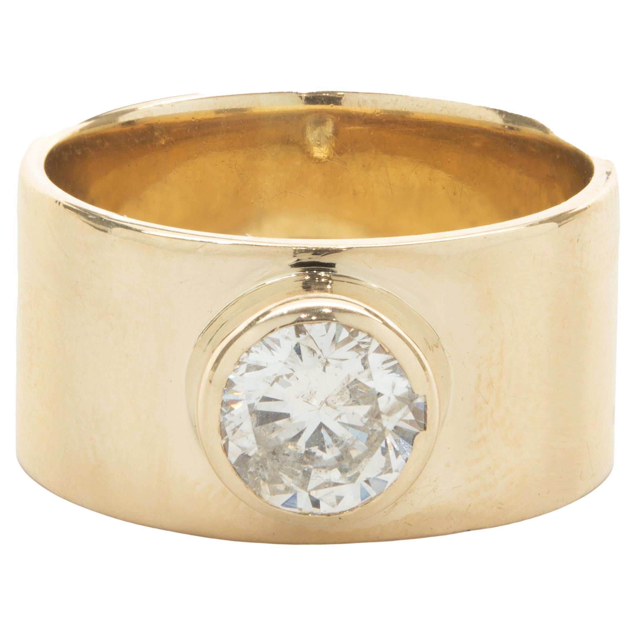 14 Karat Yellow Gold Bezel Set Round Brilliant Cut Diamond Engagement Ring