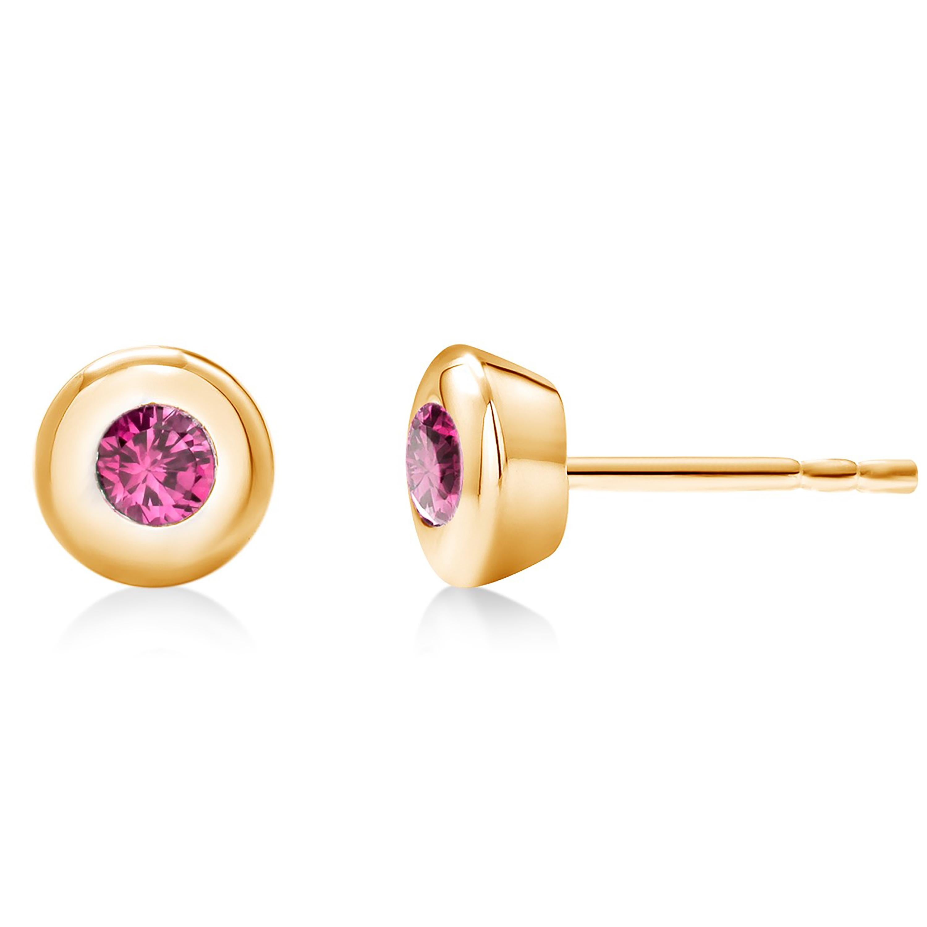 Contemporary 14 Karat Yellow Gold Bezel Set Ruby Stud Earrings Weighing 0.30 Carat