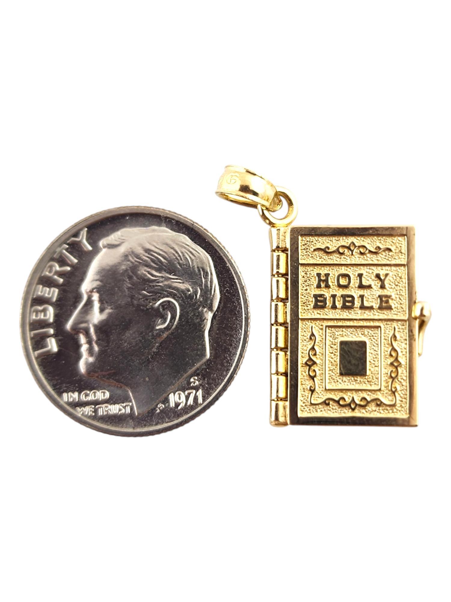 14 Karat Yellow Gold Bible Charm with 
