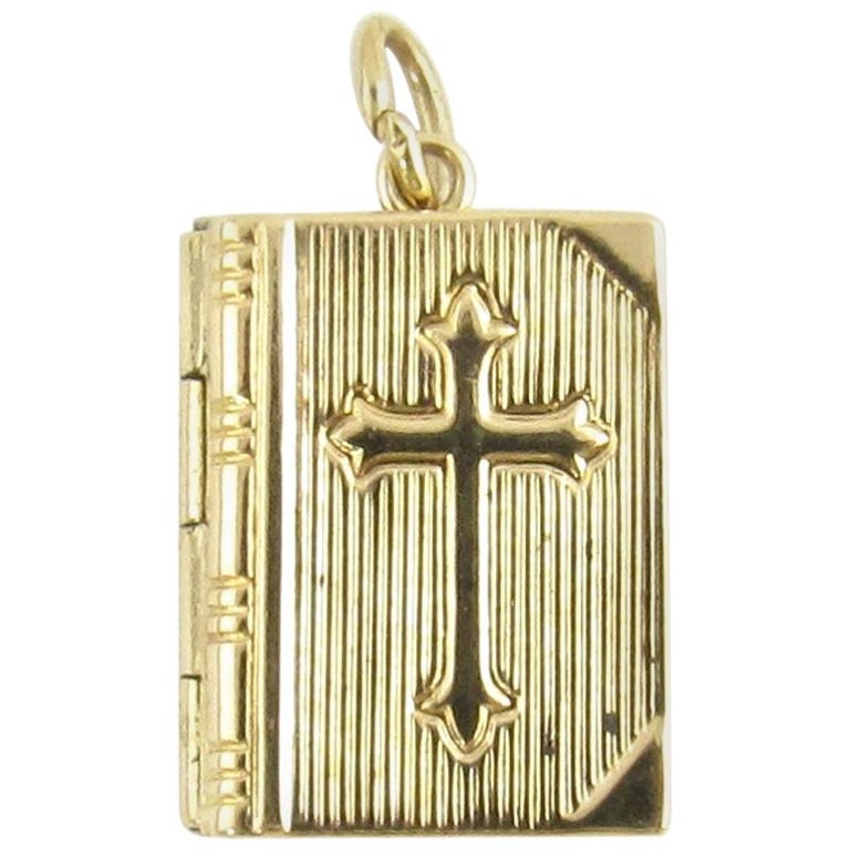 14 Karat Yellow Gold Bible Locket Charm at 1stDibs