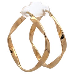 14 Karat Yellow Gold Big Wave Hoop Earrings 3 Grams Made in Italy