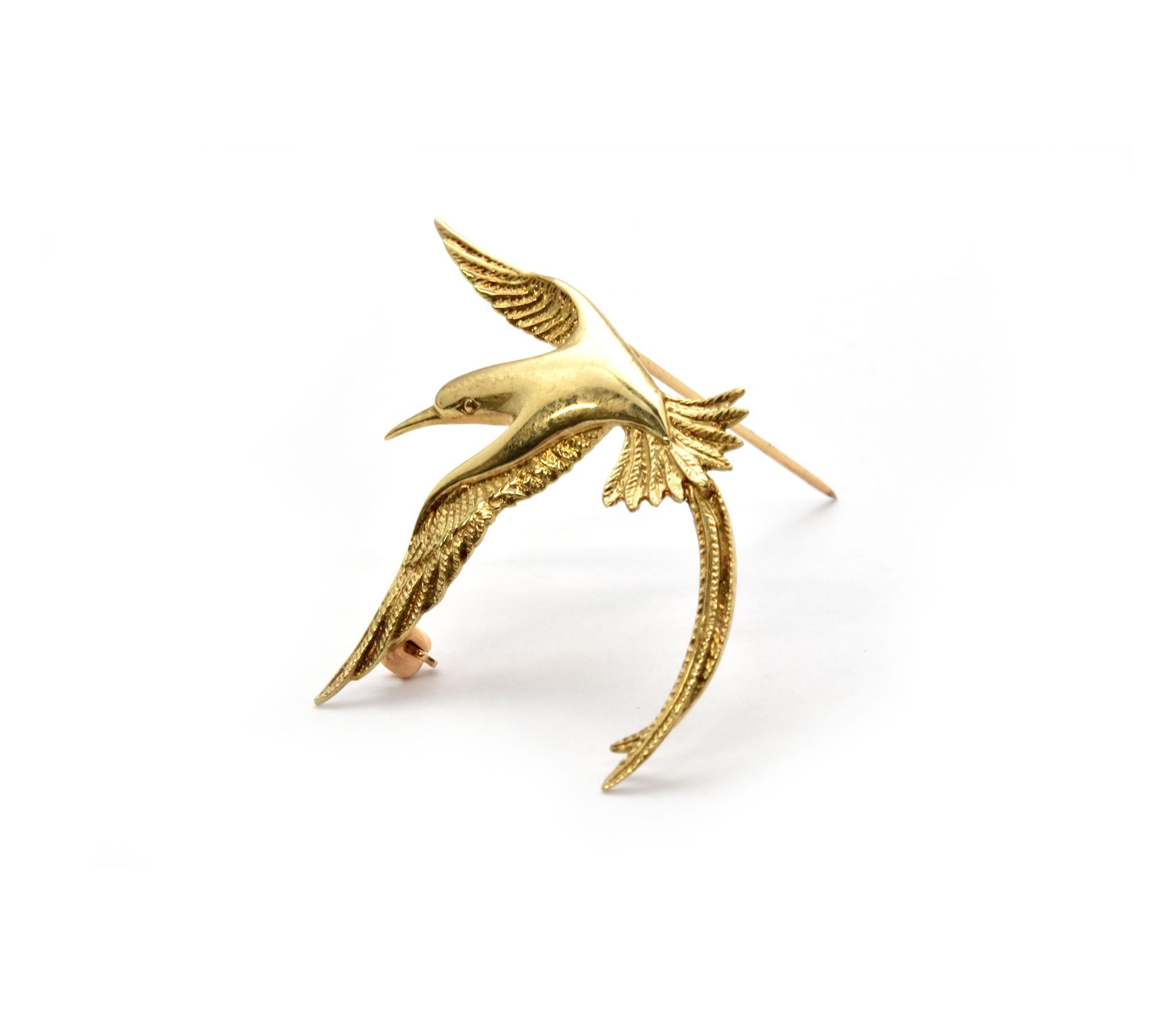 Modern 14 Karat Yellow Gold Bird Pin Brooch 3.5 Grams