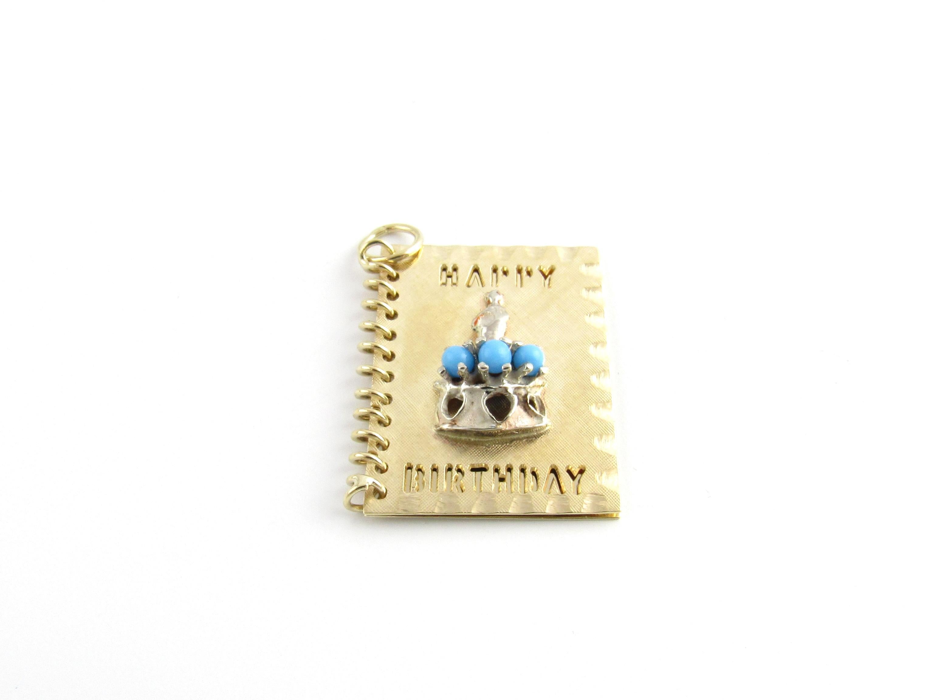 Vintage 14 Karat Yellow Gold Birthday Card Charm

The ultimate birthday card!

This lovely 3D charm features a hinged greeting card that has 