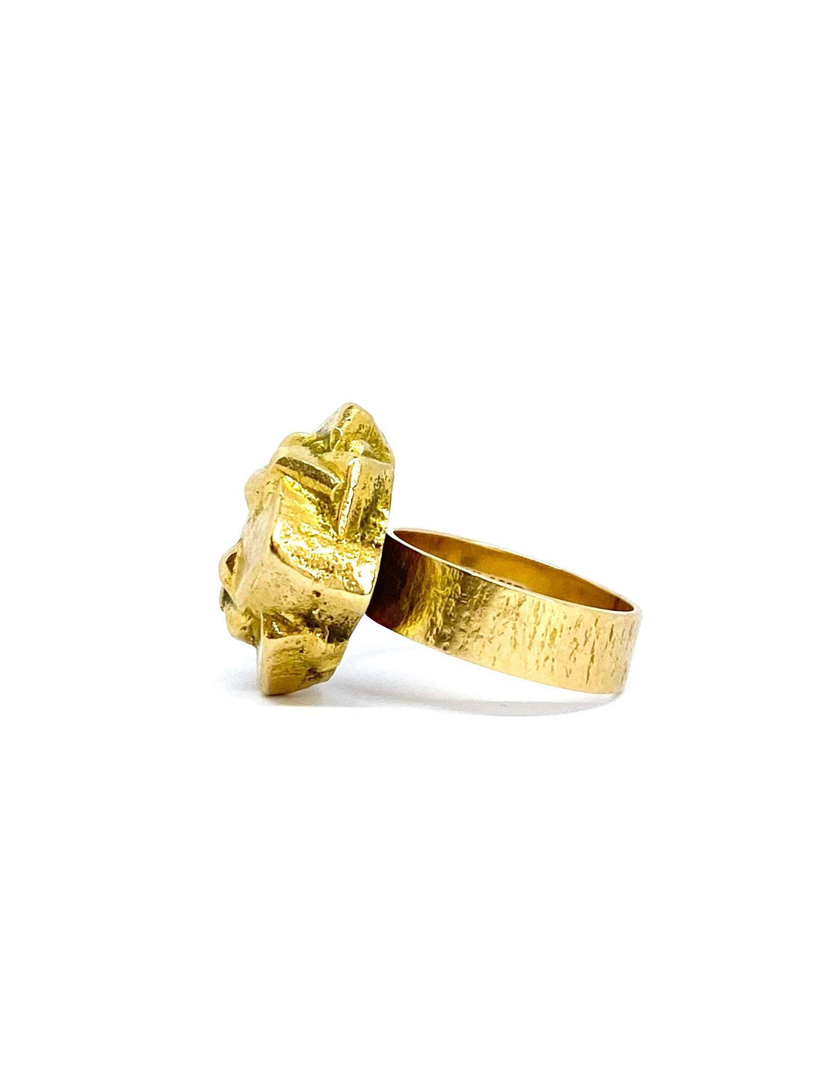 Modernist 14 Karat Yellow Gold Björn Weckström 1969 Golden Geranium Ring