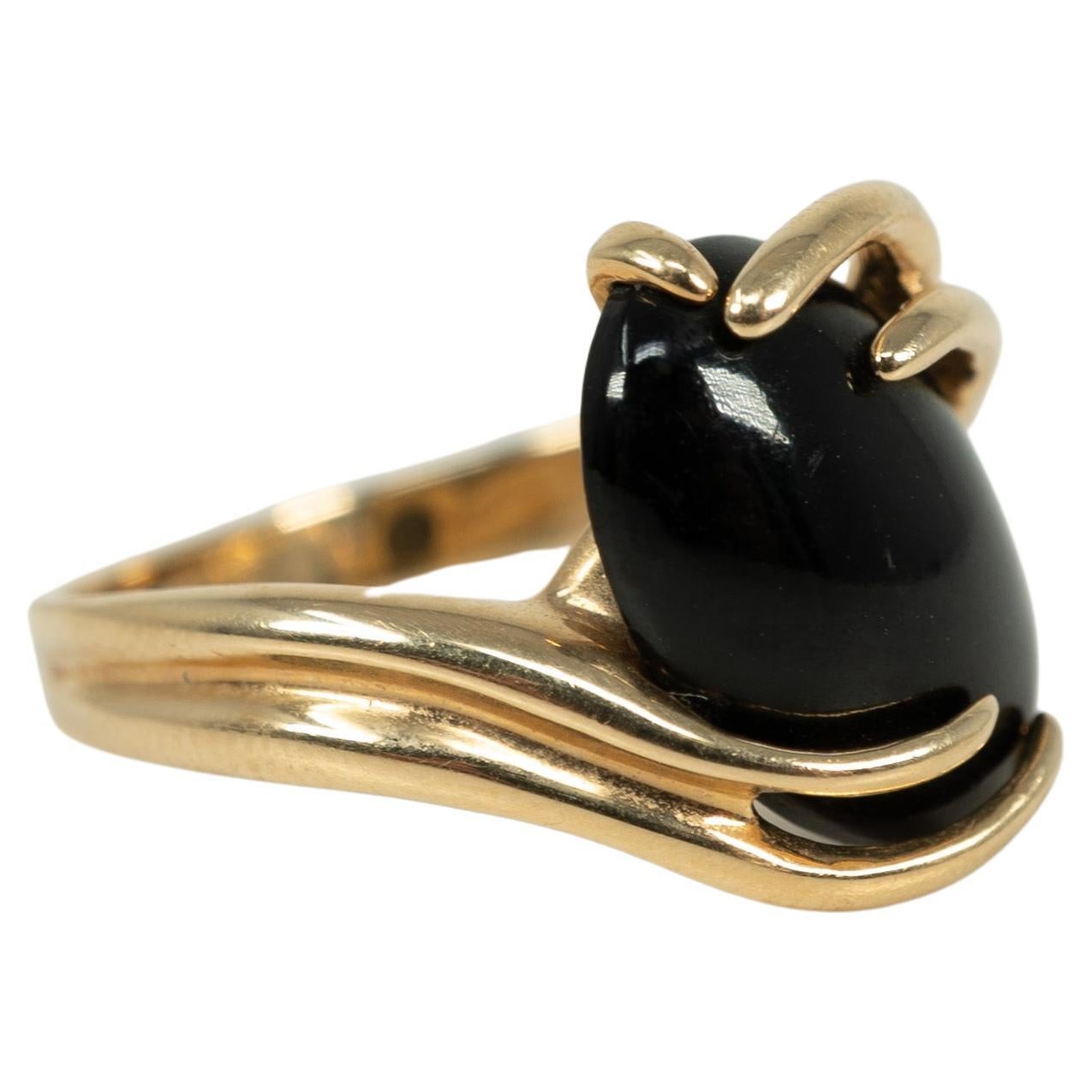 14 Karat Yellow Gold Black Coral Ring For Sale