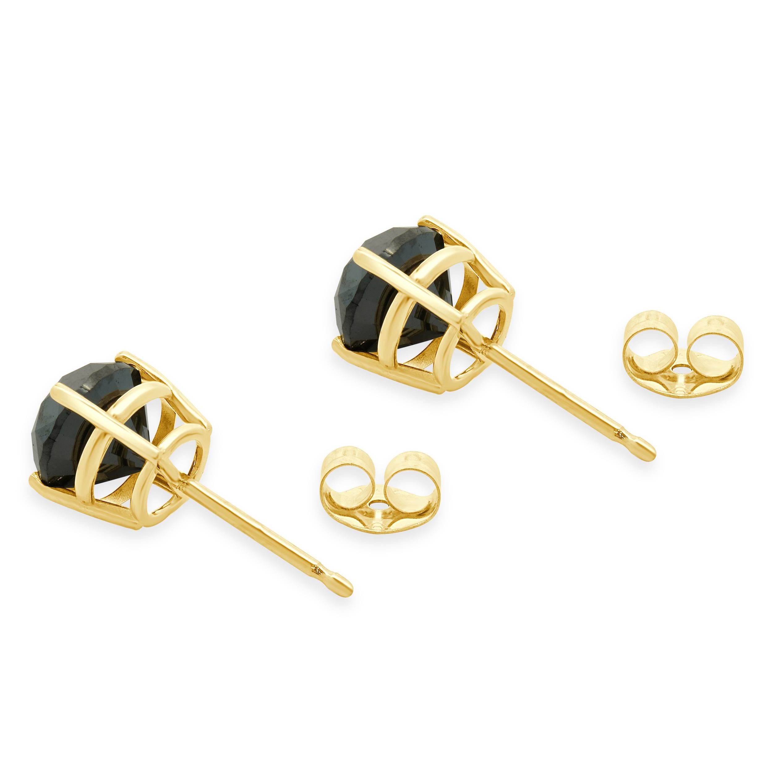 14 Karat Yellow Gold Black Diamond Stud Earrings In Excellent Condition For Sale In Scottsdale, AZ