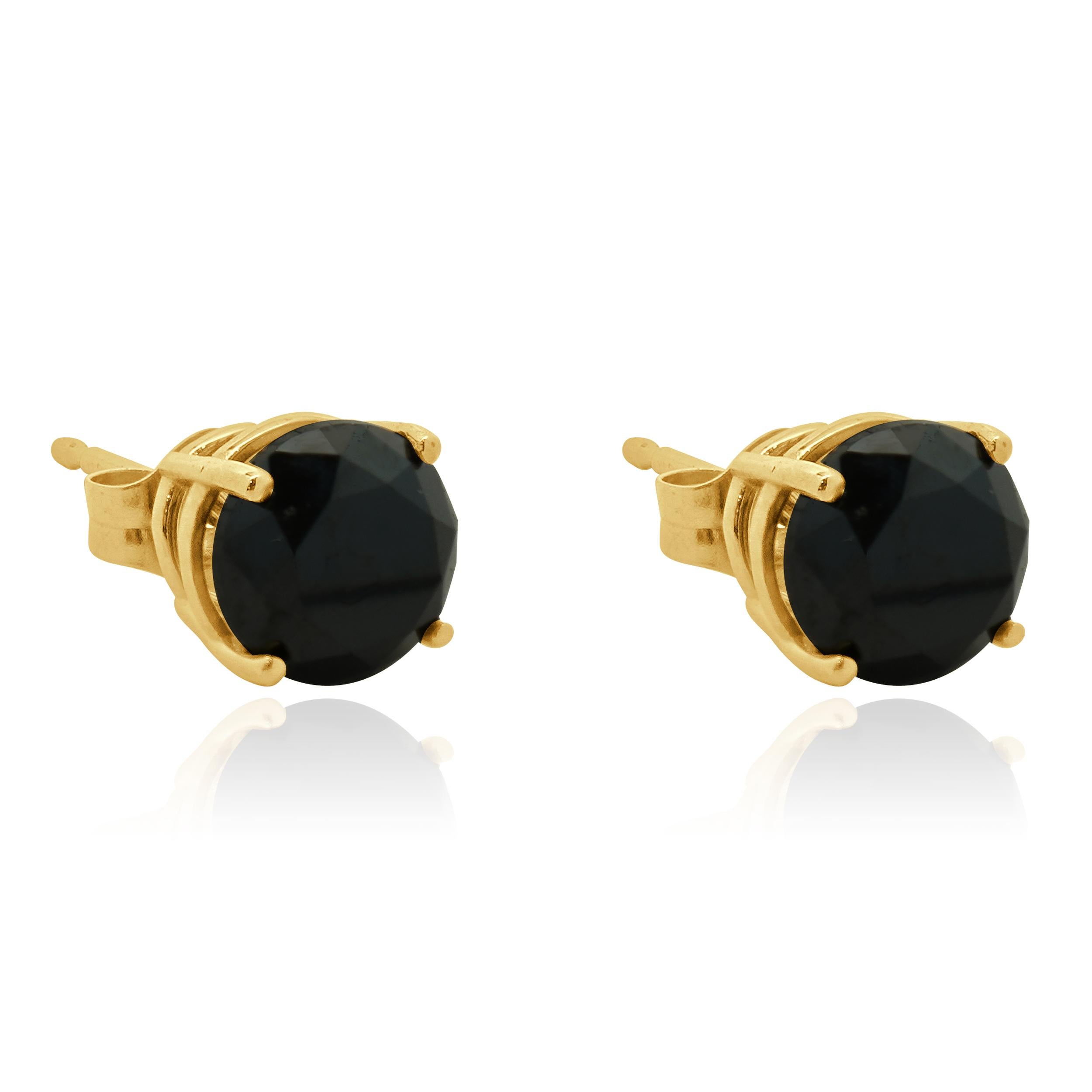 14 Karat Yellow Gold Black Diamond Stud Earrings For Sale