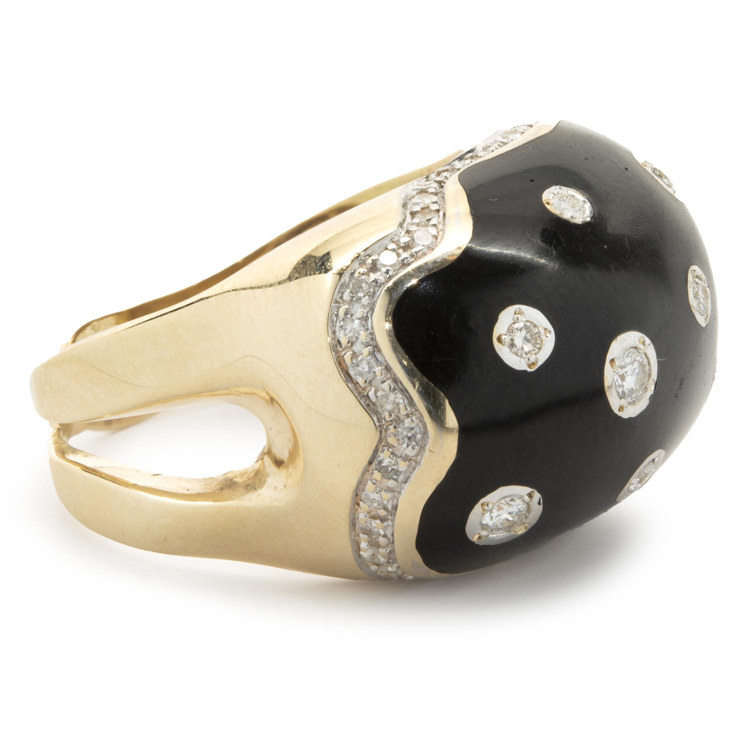 14 Karat Yellow Gold Black Enamel and Diamond Cocktail Ring In Excellent Condition For Sale In Scottsdale, AZ