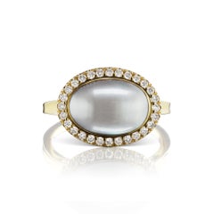 14 Karat Yellow Gold Black Enamel, Gray Pearl and Diamond Cocktail Ring