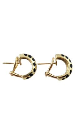 14 Karat Yellow Gold Black Enamel Leopard Omega Back Earrings #17772