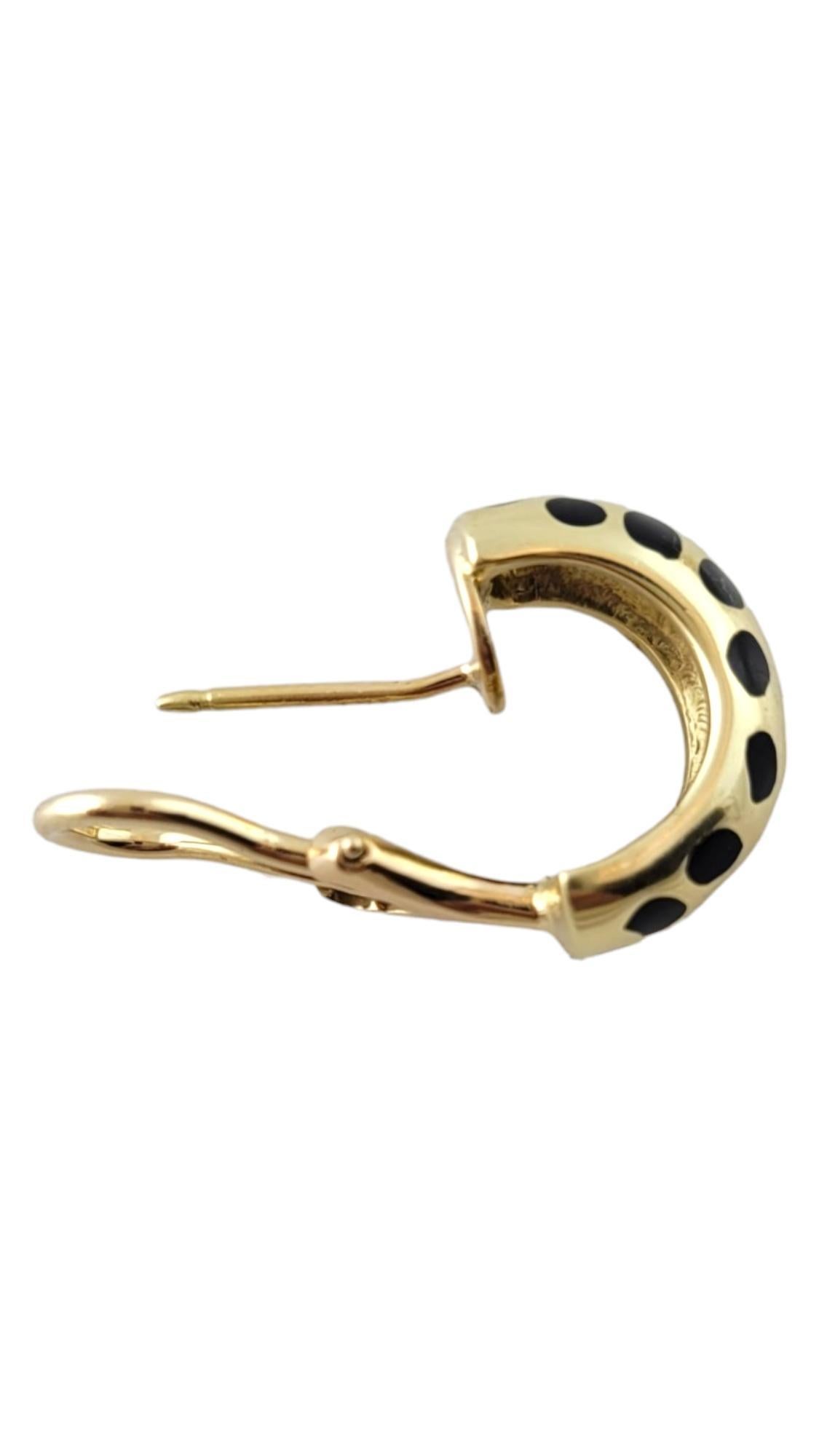 Women's 14 Karat Yellow Gold Black Enamel Leopard Omega Back Earrings #17772 For Sale