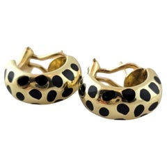 14 Karat Yellow Gold Black Enamel Leopard Omega Back Earrings #17772