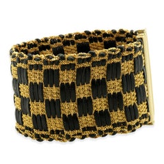 14 Karat Yellow Gold Black Leather Bracelet