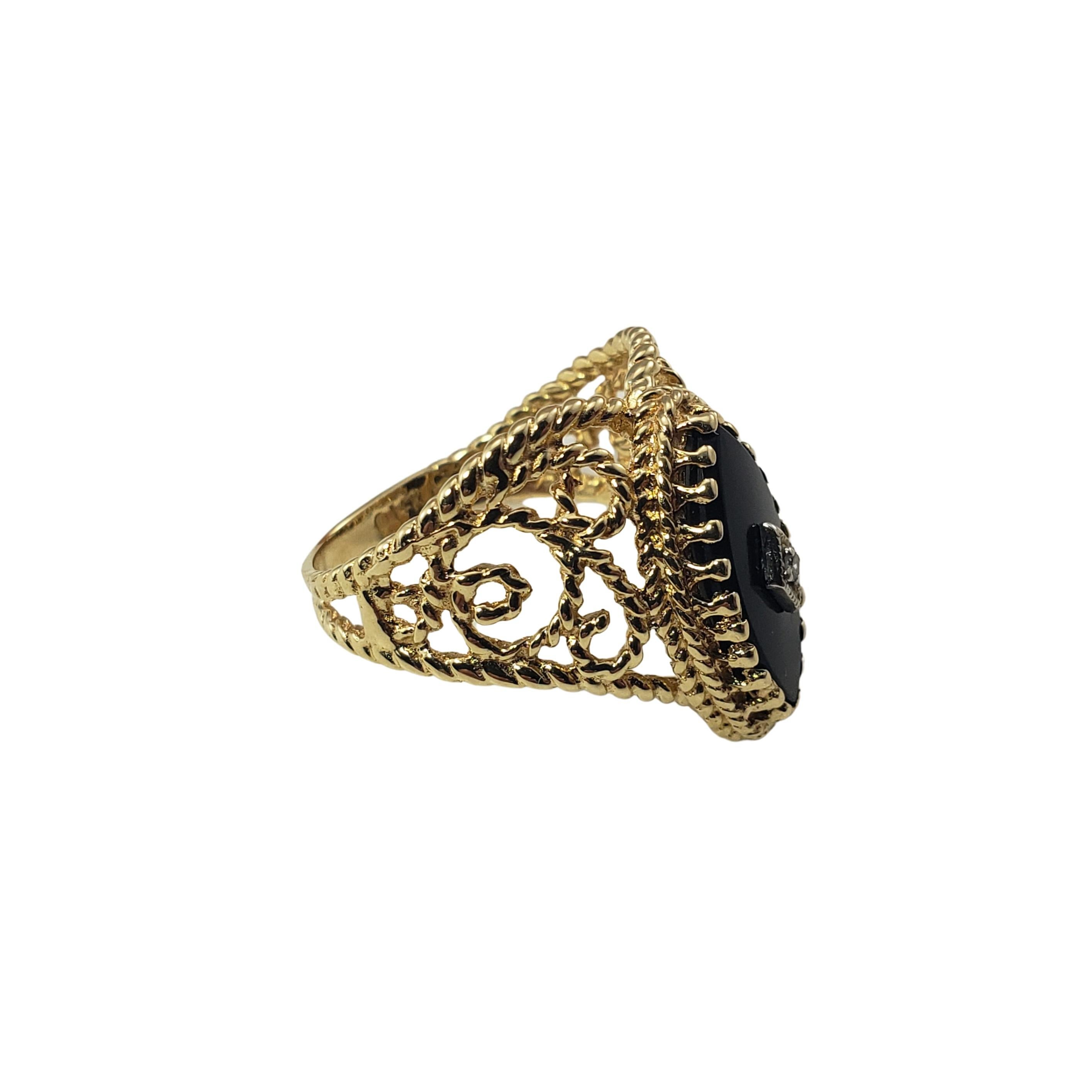 Single Cut 14 Karat Yellow Gold Black Onyx and Diamond Ring