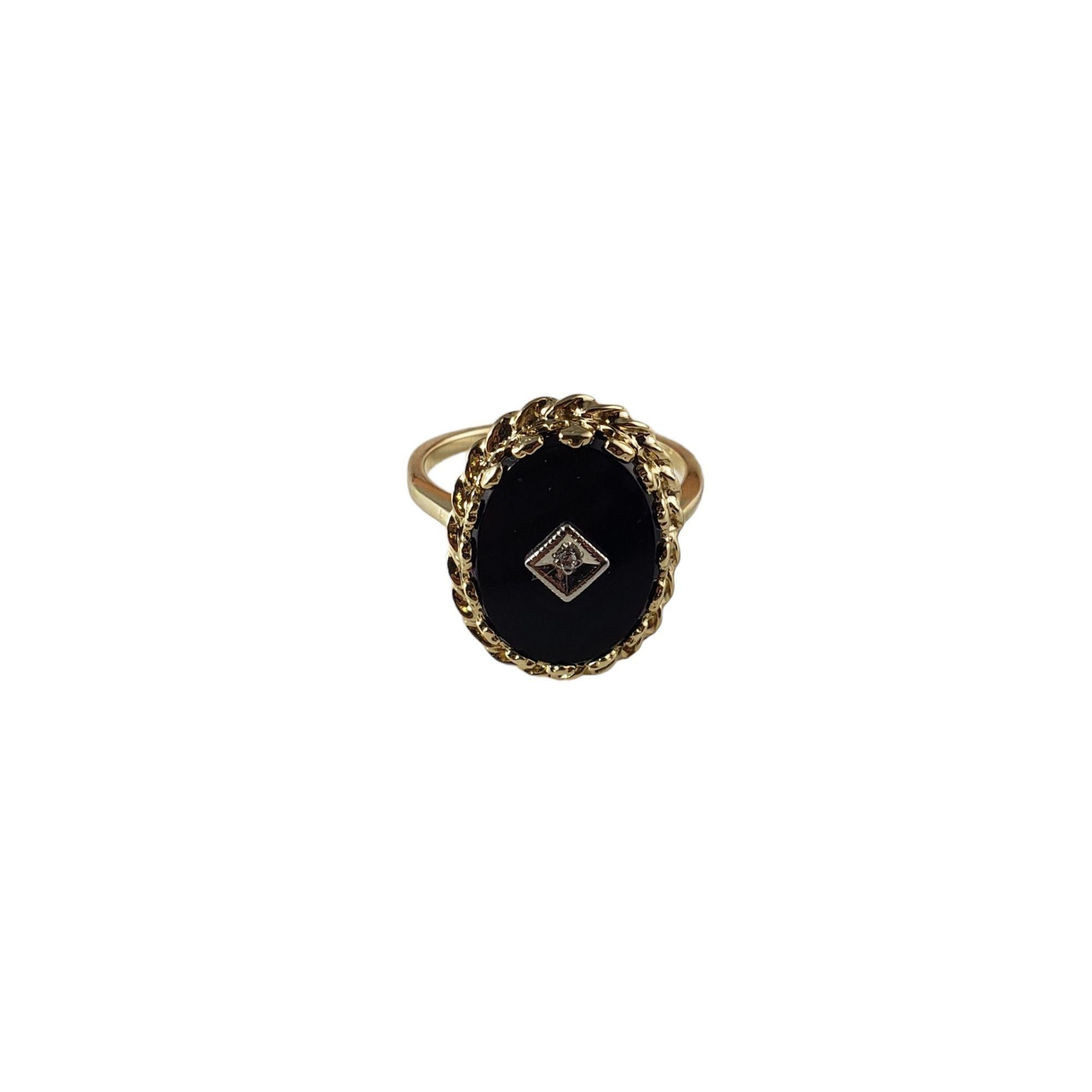14 Karat Gelbgold Ring mit schwarzem Onyx und Diamanten Damen