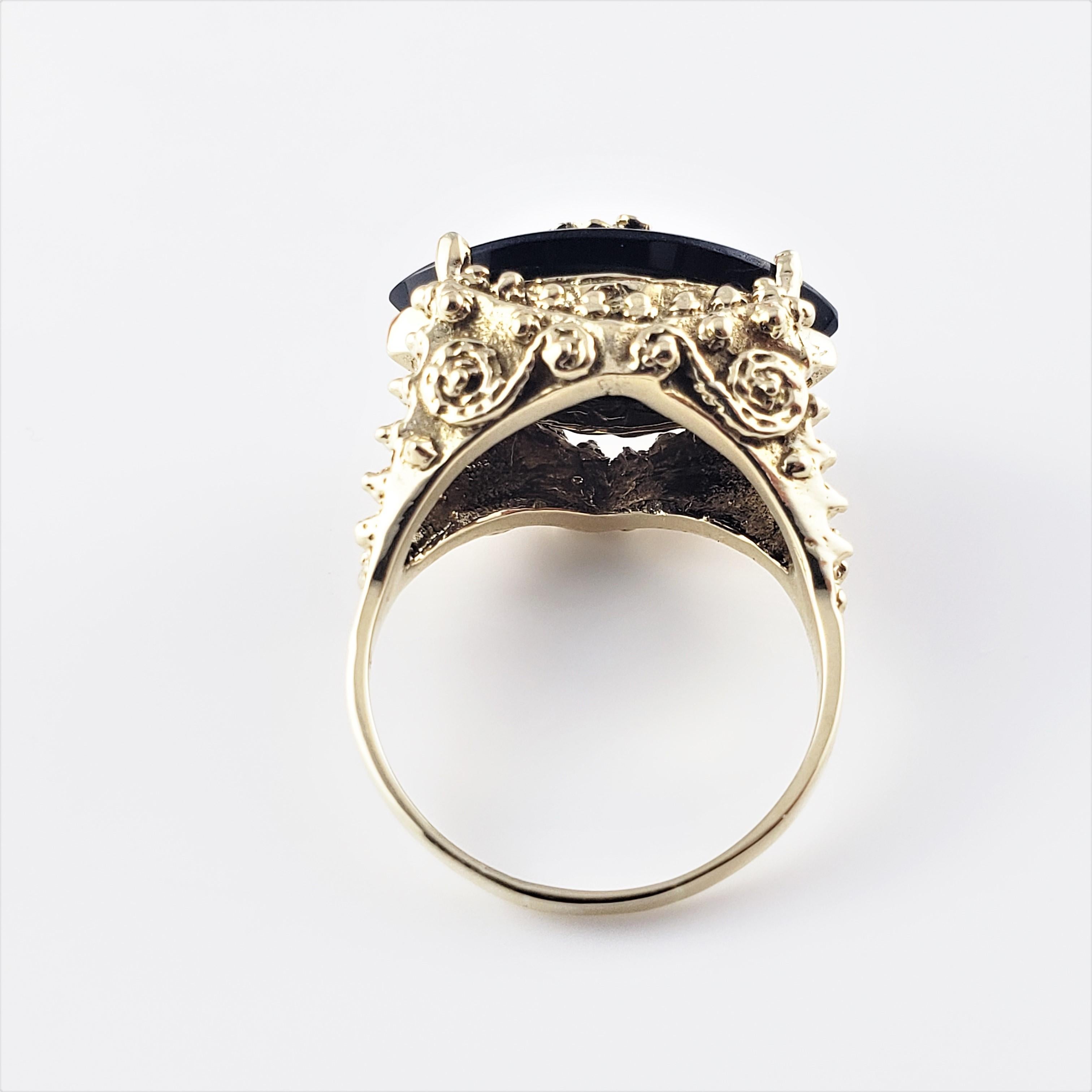 Women's or Men's 14 Karat Yellow Gold Black Onyx and Diamond Ring For Sale