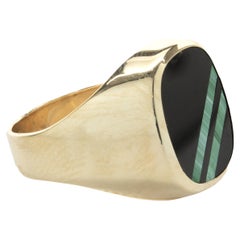 Anello in oro giallo 14 carati con onice nera e malachite