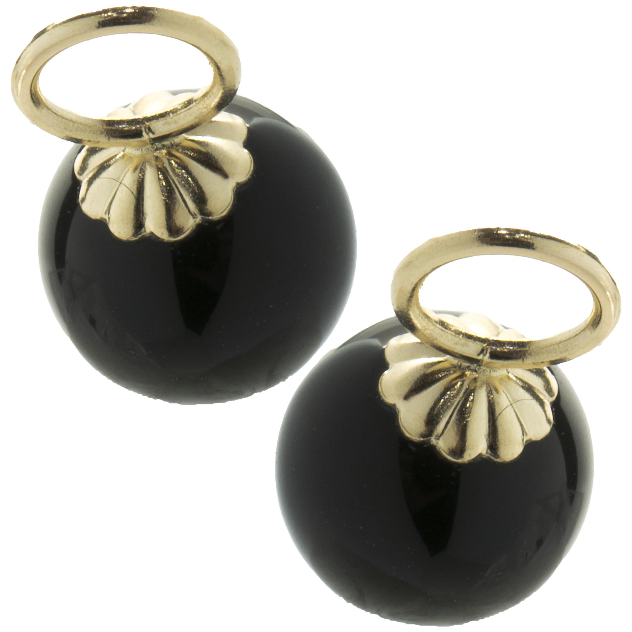 14 Karat Yellow Gold Black Onyx Ball Earring Enhancers In Excellent Condition For Sale In Scottsdale, AZ