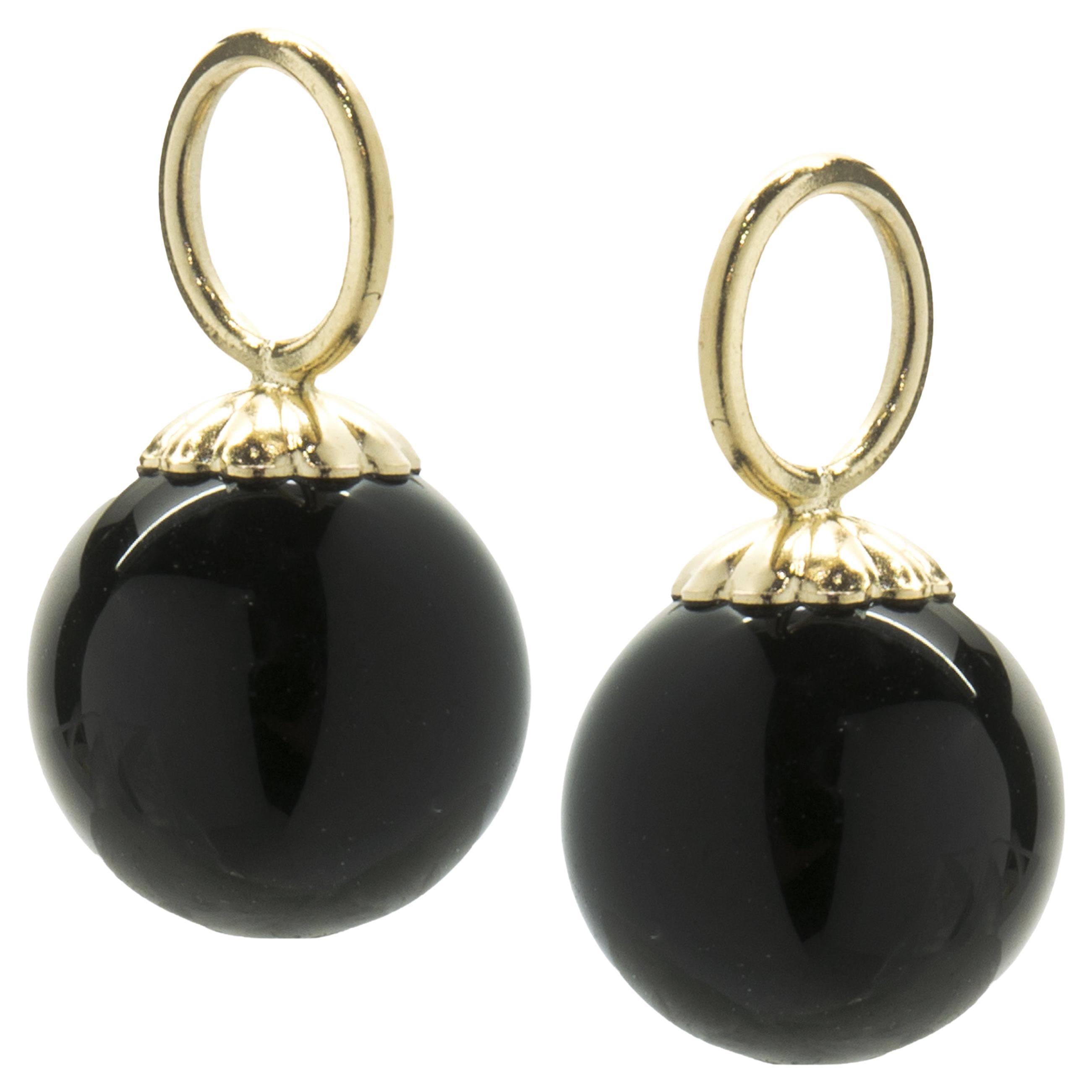 14 Karat Yellow Gold Black Onyx Ball Earring Enhancers For Sale