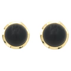 14 Karat Yellow Gold Black Onyx Button Earrings