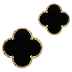 14 Karat Gelbgold Schwarzer Onyx Kleeblatt-Ohrringe