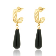 14 Karat Yellow Gold Black Onyx Drop Earrings