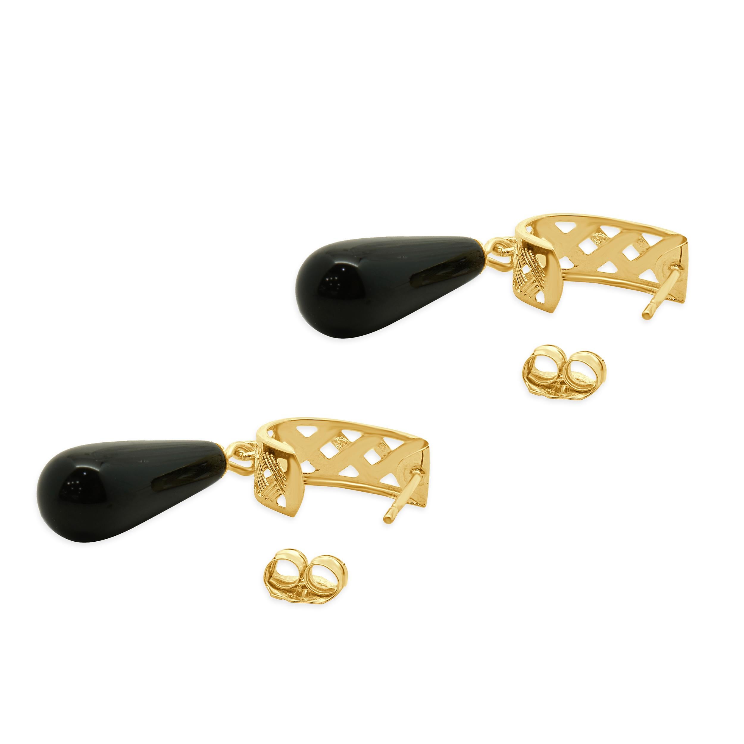 14 Karat Yellow Gold Black Onyx Drop Earrings In condizioni ottime in vendita a Scottsdale, AZ