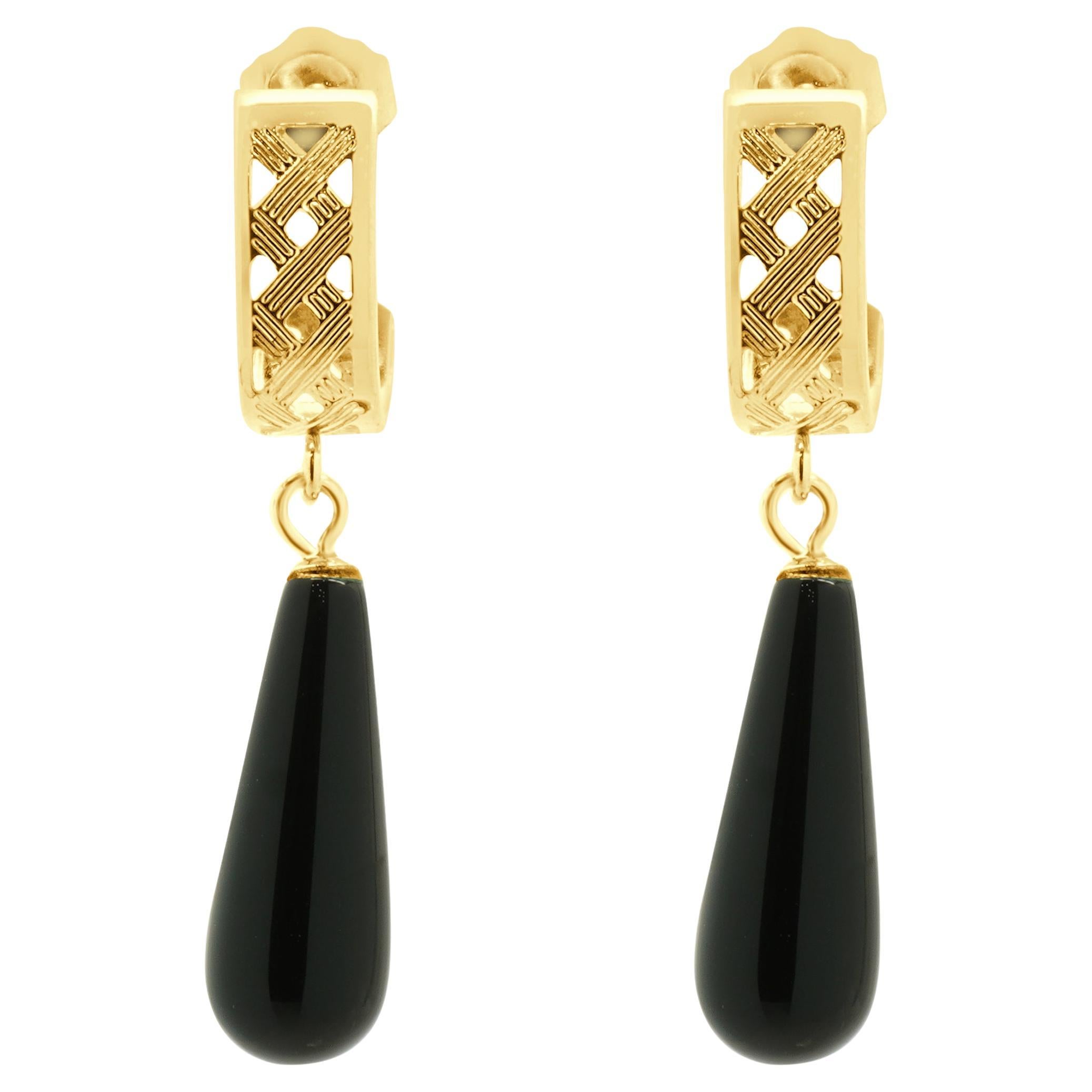 14 Karat Yellow Gold Black Onyx Drop Earrings