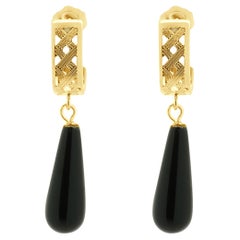 14 Karat Yellow Gold Black Onyx Drop Earrings