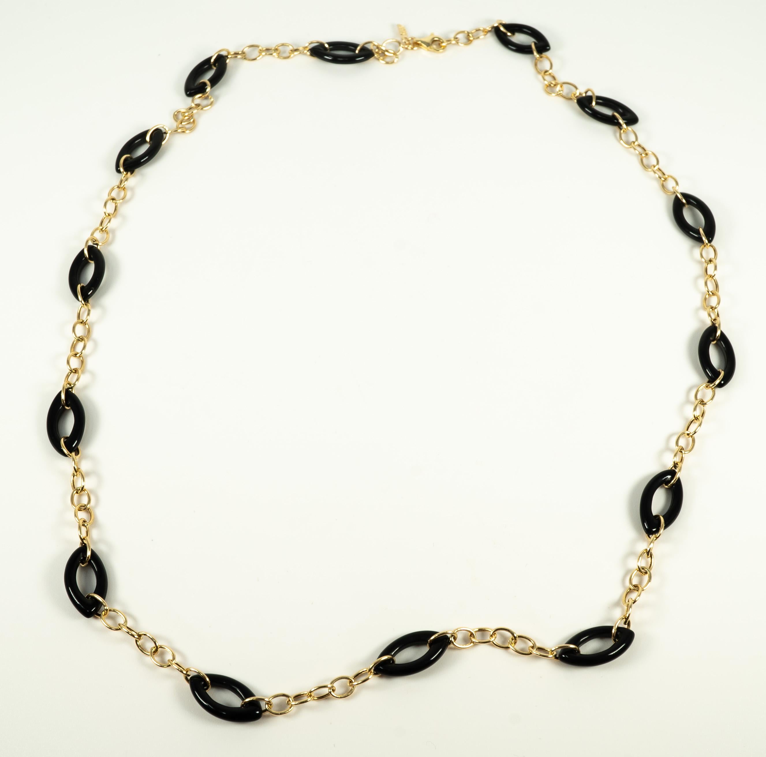 Marquise Cut 14 Karat Yellow Gold Black Onyx Necklace For Sale