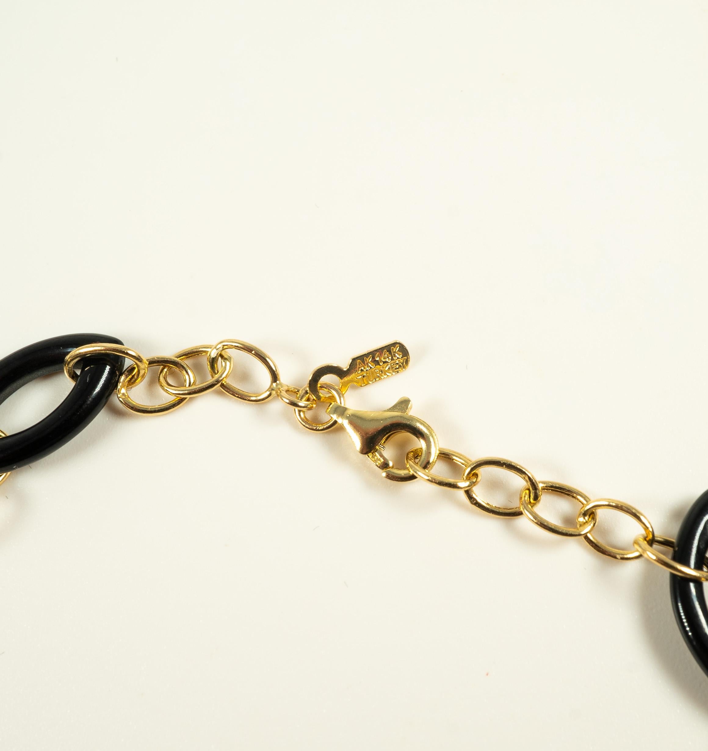 Women's or Men's 14 Karat Yellow Gold Black Onyx Necklace For Sale