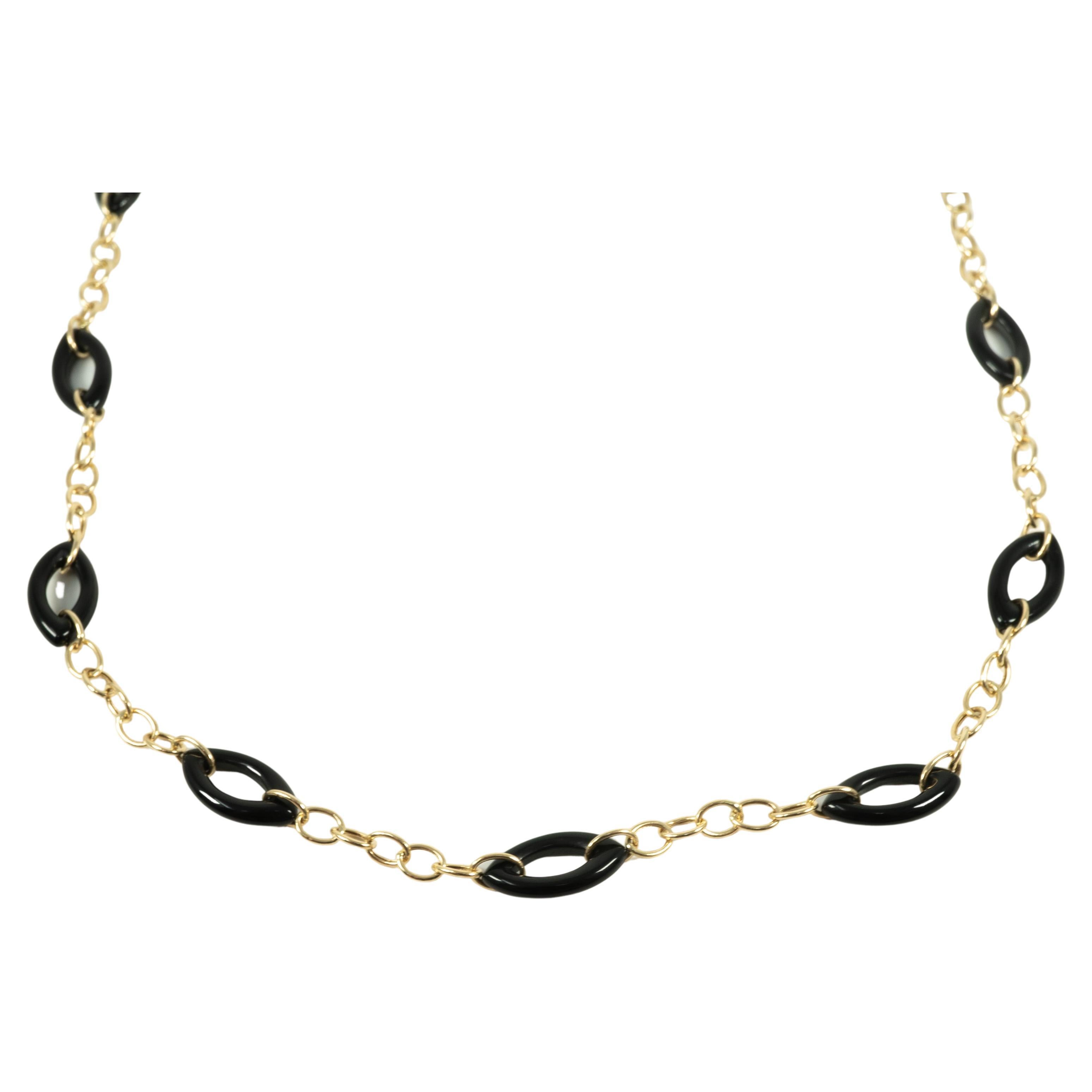 14 Karat Yellow Gold Black Onyx Necklace For Sale