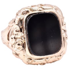 14 Karat Yellow Gold Black Onyx Signet Style Ring