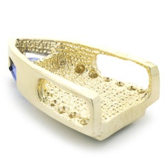 14 Karat Gelbgold Schwarzer Onyx, Tansanit und Diamant- Slide-Anhänger