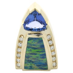 14 Karat Yellow Gold Black Onyx, Tanzanite, and Diamond Slide Pendant