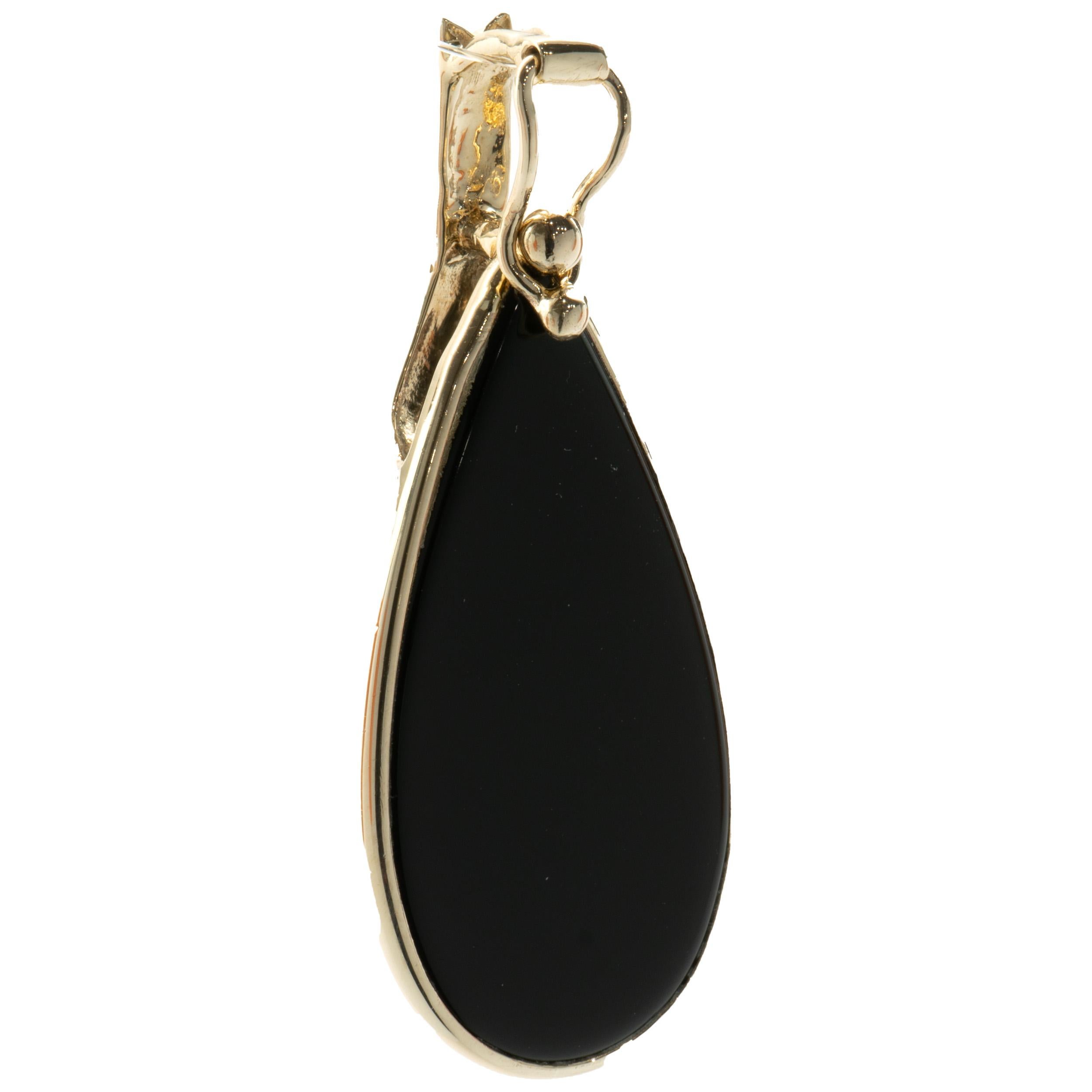 Pear Cut 14 Karat Yellow Gold Black Onyx Tear Drop Pendant For Sale