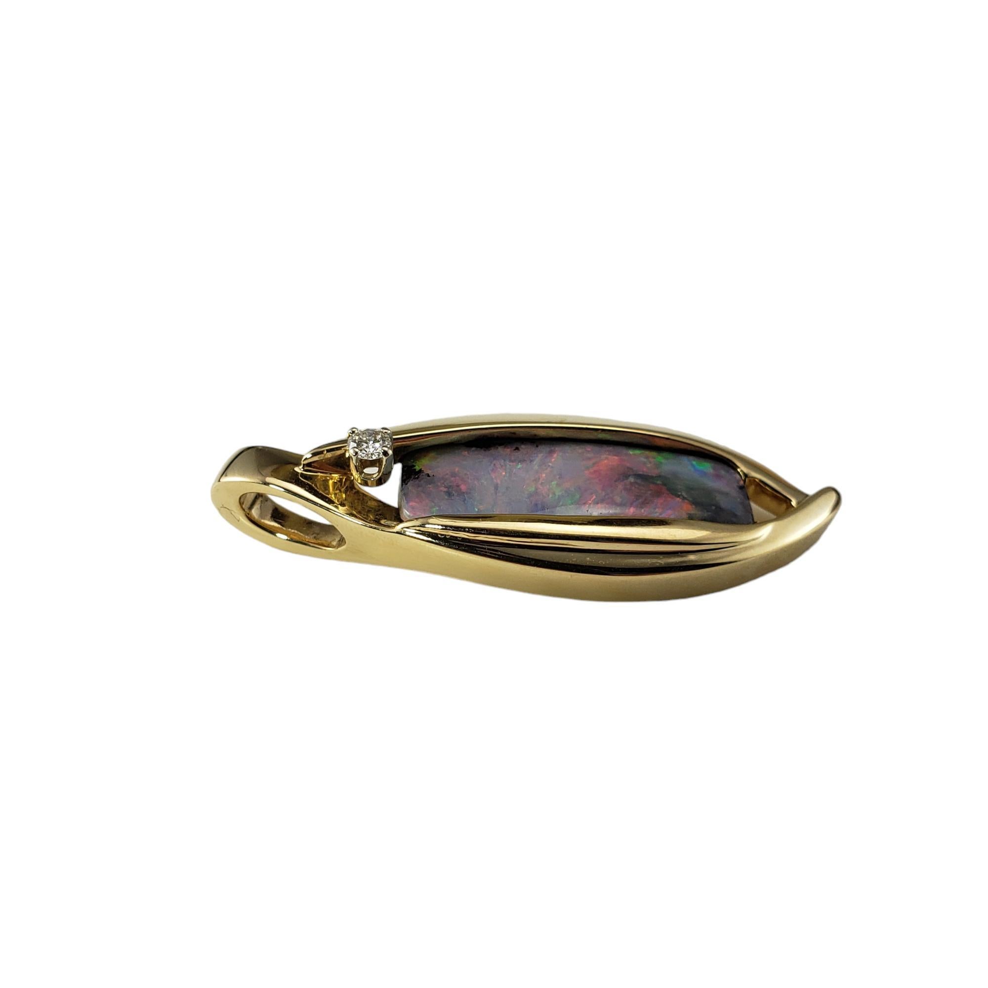 Brilliant Cut 14 Karat Yellow Gold Black Opal and Diamond Pendant #17450 For Sale