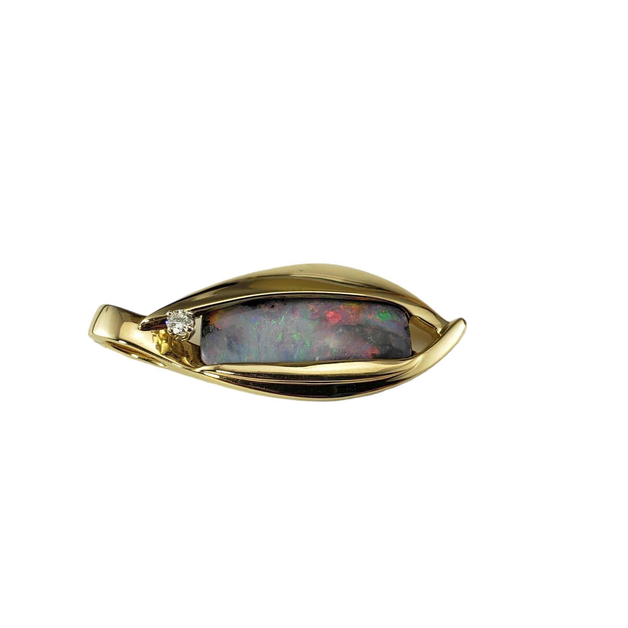 14 Karat Yellow Gold Black Opal and Diamond Pendant #17450 In Good Condition For Sale In Washington Depot, CT