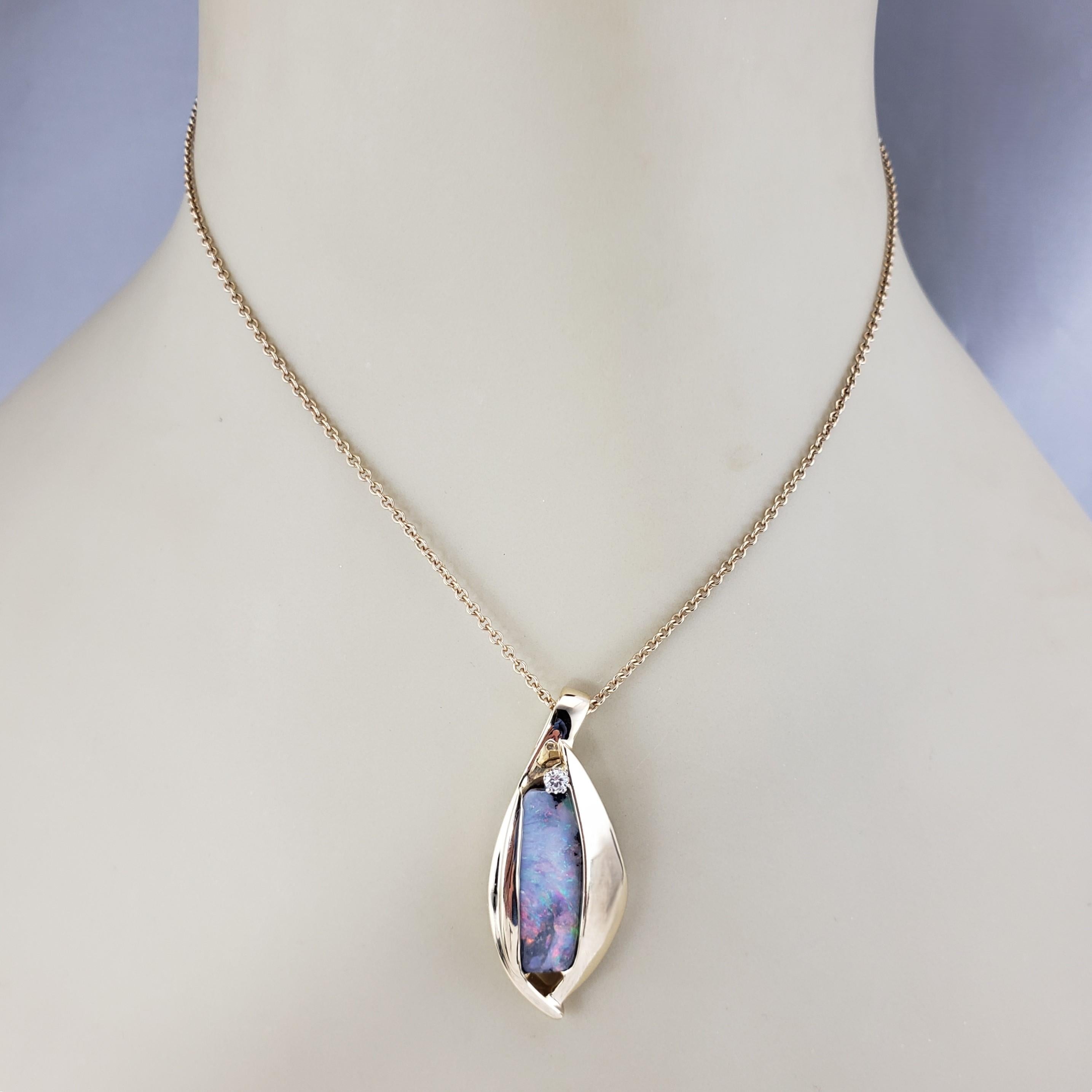 14 Karat Yellow Gold Black Opal and Diamond Pendant #17450 For Sale 2