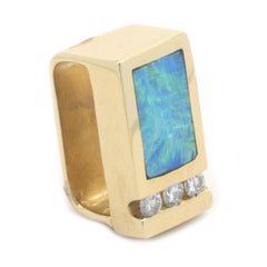 14 Karat Yellow Gold Black Opal and Diamond Slide Pendant