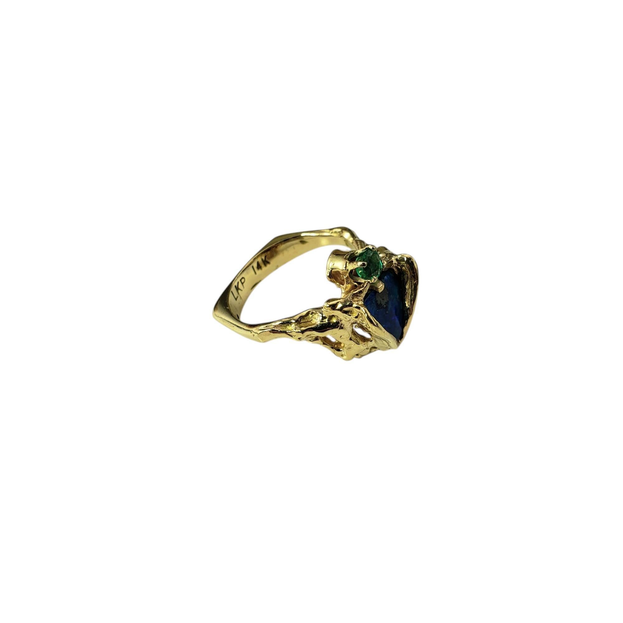 Contemporary 14 Karat Yellow Gold Black Opal and Emerald Ring Size 5  #20697 For Sale