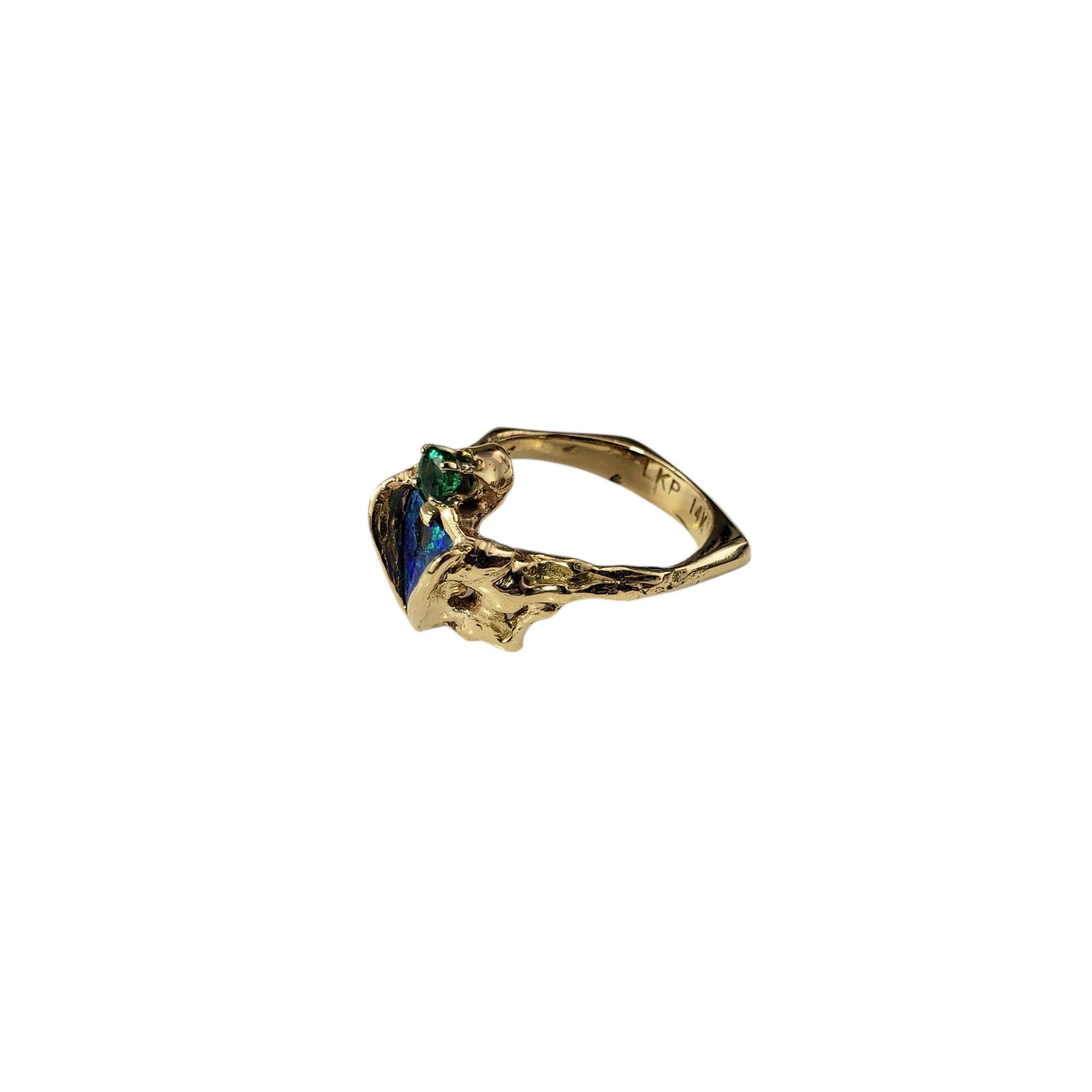Cabochon 14 Karat Yellow Gold Black Opal and Emerald Ring Size 5  #20697 For Sale
