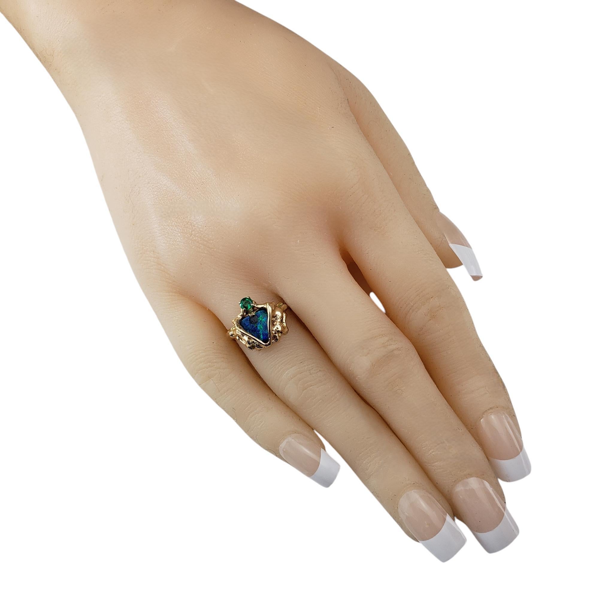 14 Karat Yellow Gold Black Opal and Emerald Ring Size 5  #20697 For Sale 2
