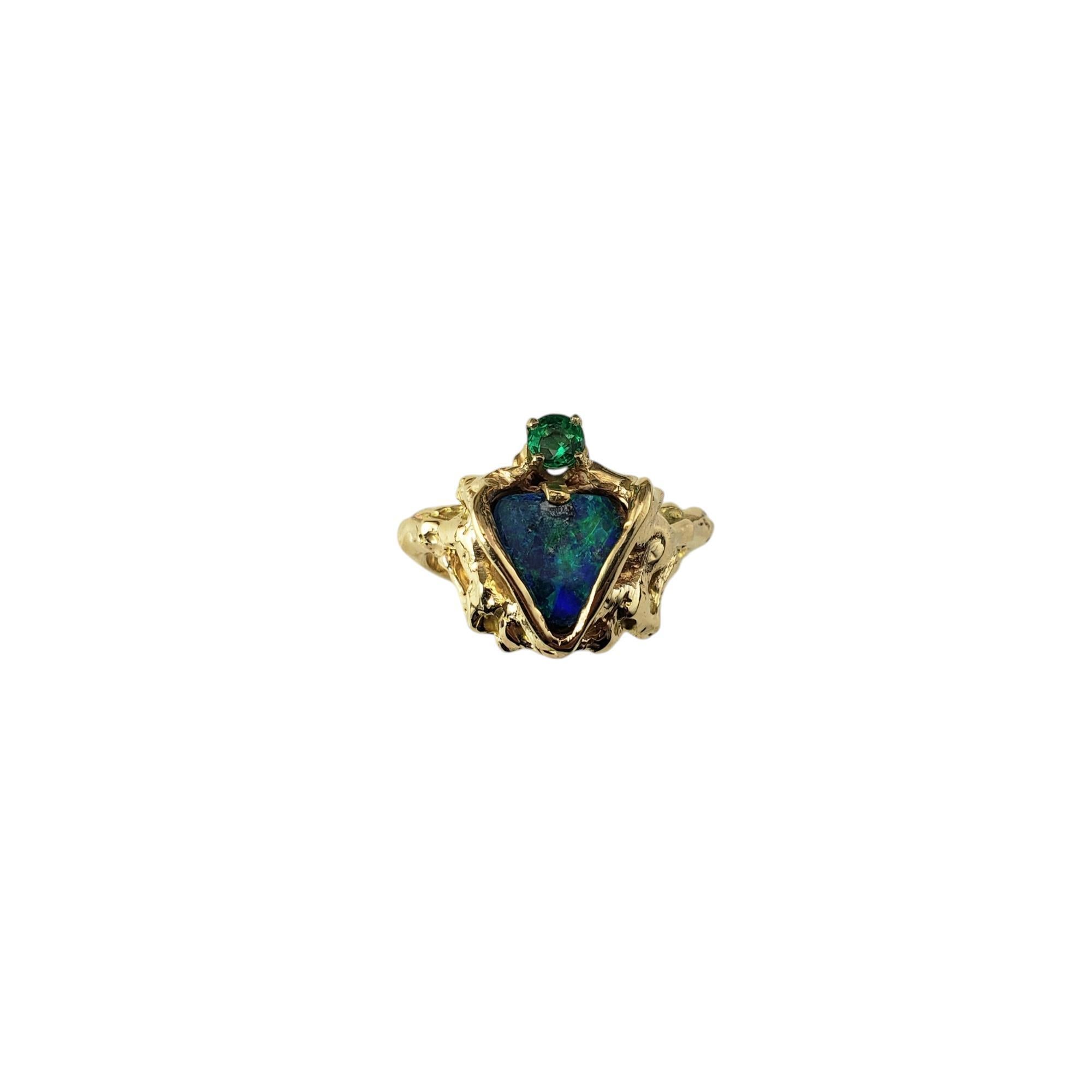 14 Karat Yellow Gold Black Opal and Emerald Ring Size 5  #20697