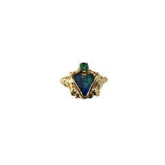 Vintage 14 Karat Yellow Gold Black Opal and Emerald Ring Size 5  #20697