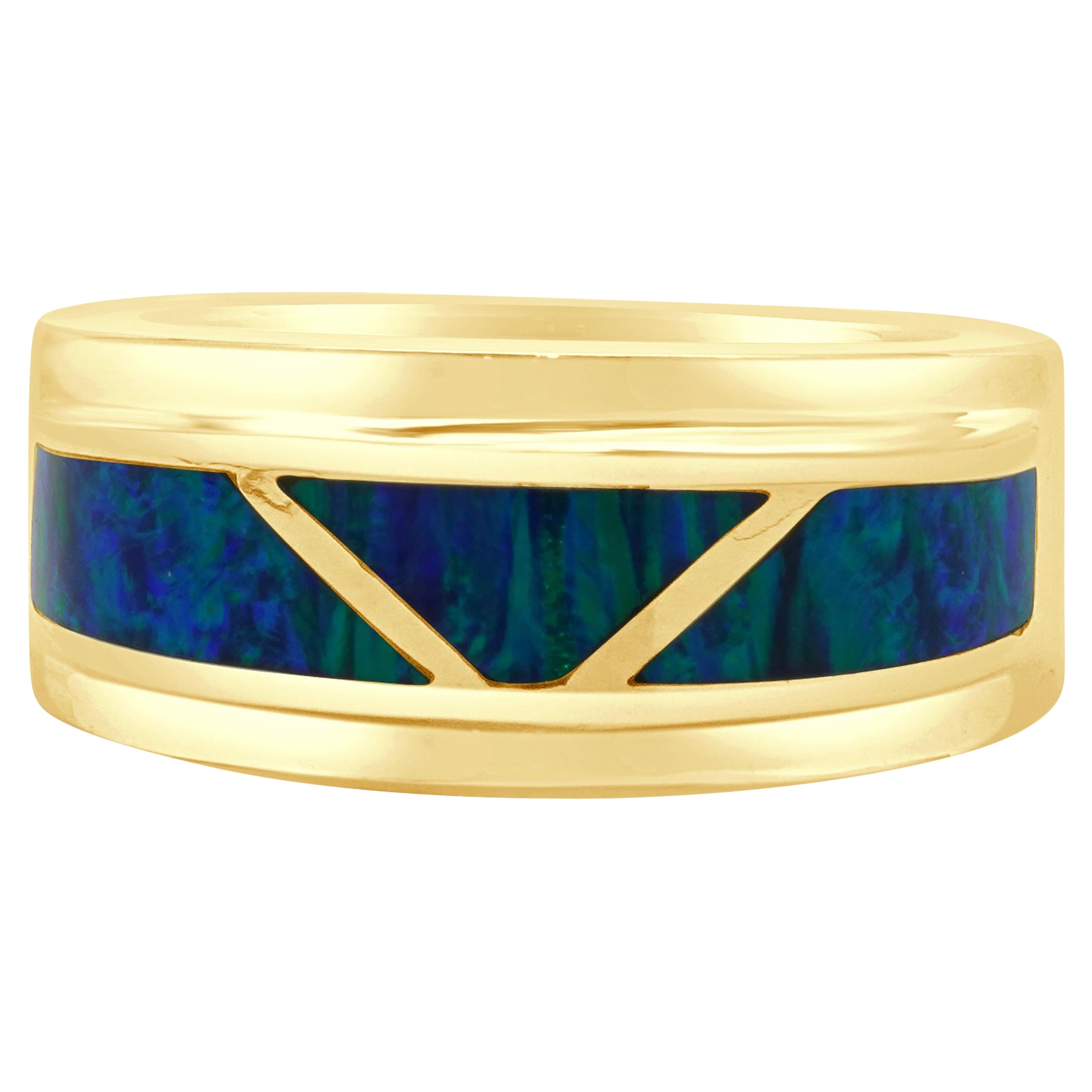 14 Karat Gelbgold Ring mit schwarzer Opal-Intarsienarbeit