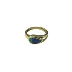 Anillo de oro amarillo de 14 quilates con incrustaciones de ópalo negro talla 4 #19730