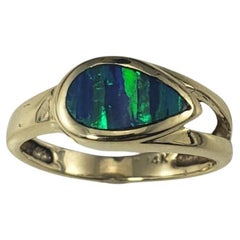 Vintage 14 Karat Yellow Gold Black Opal Inlay Ring Size 4 #19730