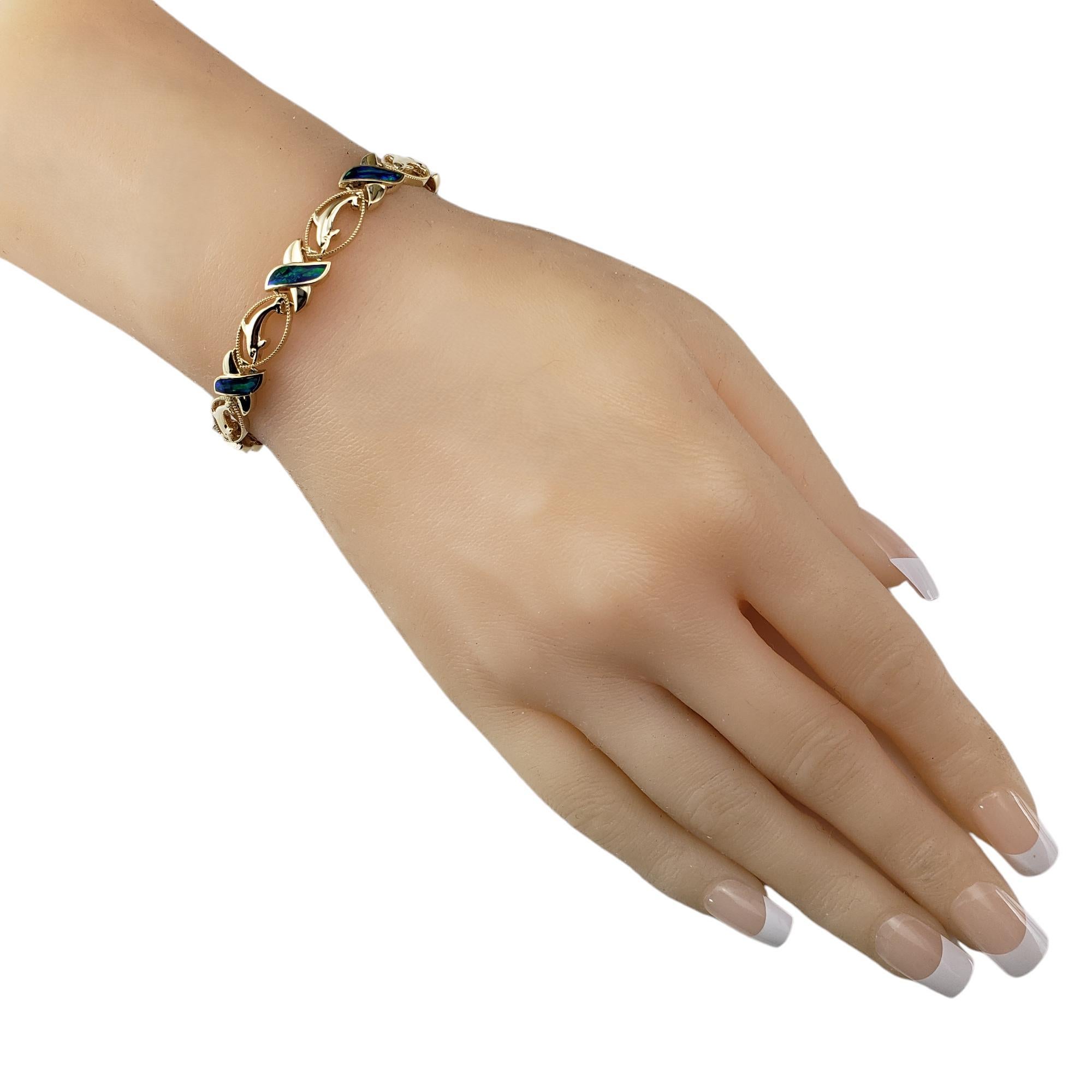 Women's 14 Karat Yellow Gold & Black Opal XO Dolphin Bracelet  #18582 For Sale